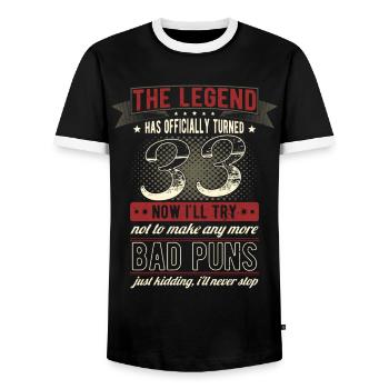 The legend officially 33 years 33rd birthday - Men's Ringer Shirt - black/white - Front - AI Model Female 172 light (172cm) & AI Model Male 178 light (178cm)