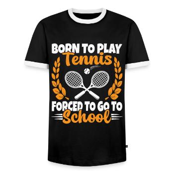 Born To Play Tennis Humor Gift - Men's Ringer Shirt - black/white - Front - AI Model Female 172 light (172cm) & AI Model Male 178 light (178cm)