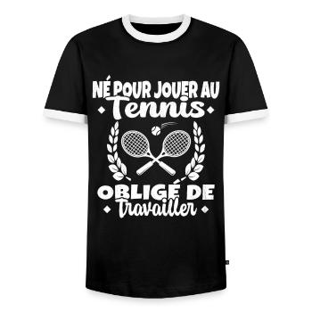 Né Pour Jouer au Tennis Humour Cadeau - T-shirt contrasté Homme - noir/blanc - Devant - AI Model Female 172 light (172cm) & AI Model Male 178 light (178cm)
