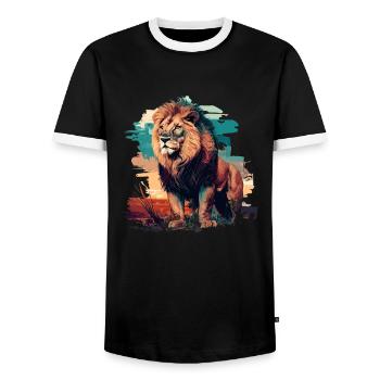 Lion - Men's Ringer Shirt - black/white - Front - AI Model Female 172 light (172cm) & AI Model Male 178 light (178cm)