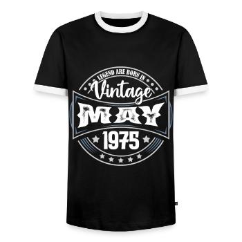 Mai 1975. Geburtstagsgeschenk Mai 1975. Mai - Männer Kontrast-T-Shirt - Schwarz/Weiß - Vorne - AI Model Female 172 light (172cm) & AI Model Male 178 light (178cm)