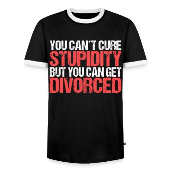 Vous ne pouvez pas guérir la stupidité mais vous pouvez divorcer - T-shirt contrasté Homme - noir/blanc - Devant - AI Model Female 172 light (172cm) & AI Model Male 178 light (178cm)