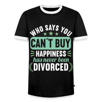 Qui a dit que vous ne pouvez pas acheter Le bonheur n’a jamais divorcé - T-shirt contrasté Homme - noir/blanc - Devant - AI Model Female 172 light (172cm) & AI Model Male 178 light (178cm)