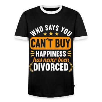 Qui a dit que vous ne pouvez pas acheter Le bonheur n’a jamais divorcé - T-shirt contrasté Homme - noir/blanc - Devant - AI Model Female 172 light (172cm) & AI Model Male 178 light (178cm)