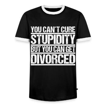 Vous ne pouvez pas guérir la stupidité mais vous pouvez divorcer - T-shirt contrasté Homme - noir/blanc - Devant - AI Model Female 172 light (172cm) & AI Model Male 178 light (178cm)