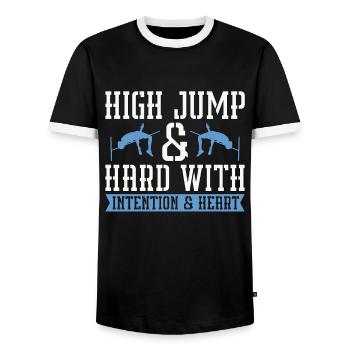 Jump High & Hard With Intention Running High Jump - Men's Ringer Shirt - black/white - Front - AI Model Female 172 light (172cm) & AI Model Male 178 light (178cm)