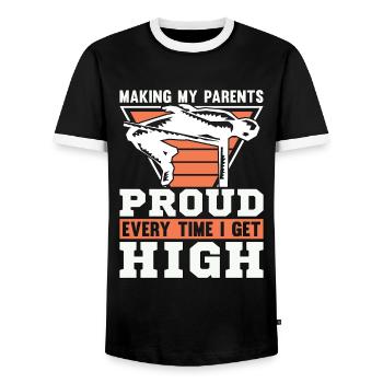 Le saut en hauteur rend les parents fiers à chaque fois qu’ils sautent - T-shirt contrasté Homme - noir/blanc - Devant - AI Model Female 172 light (172cm) & AI Model Male 178 light (178cm)