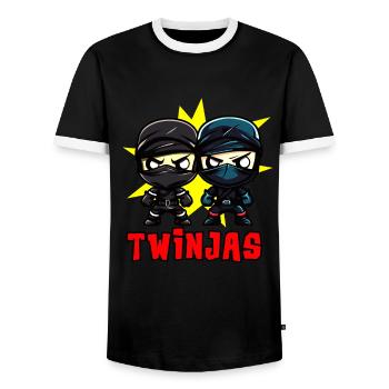 Twinjas Ninja Twins Funny siblings Boys - Men's Ringer Shirt - black/white - Front - AI Model Female 172 light (172cm) & AI Model Male 178 light (178cm)