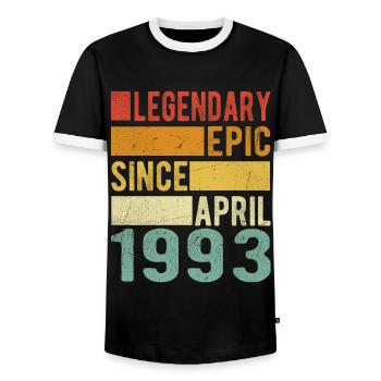 Birthday April 1993 Legendary epic - Men's Ringer Shirt - black/white - Front - AI Model Female 172 light (172cm) & AI Model Male 178 light (178cm)