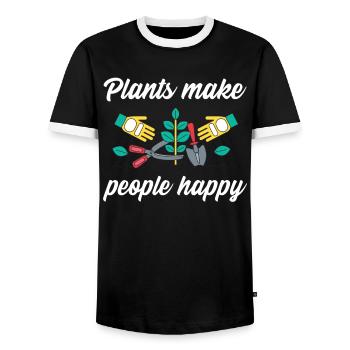 Plants make people happy - Plats Botanik - Männer Kontrast-T-Shirt - Schwarz/Weiß - Vorne - AI Model Female 172 light (172cm) & AI Model Male 178 light (178cm)