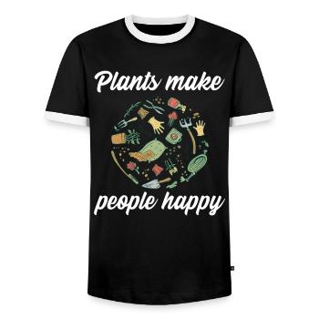 Plants make people happy - Plats Botanik - Männer Kontrast-T-Shirt - Schwarz/Weiß - Vorne - AI Model Female 172 light (172cm) & AI Model Male 178 light (178cm)