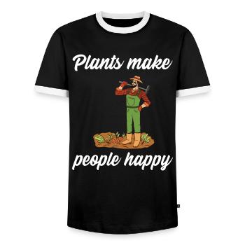 Plants make people happy - Plats Botanik - Männer Kontrast-T-Shirt - Schwarz/Weiß - Vorne - AI Model Female 172 light (172cm) & AI Model Male 178 light (178cm)