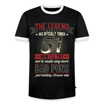 The legend officially 51 years 51st birthday - Men's Ringer Shirt - black/white - Front - AI Model Female 172 light (172cm) & AI Model Male 178 light (178cm)