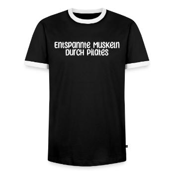 Pilates - Entspannte Muskeln durch Pilates - Männer Kontrast-T-Shirt - Schwarz/Weiß - Vorne - AI Model Female 172 light (172cm) & AI Model Male 178 light (178cm)
