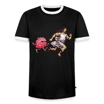 Jesus wird von Gehirn gejagt - Atheist Atheismus - Männer Kontrast-T-Shirt - Schwarz/Weiß - Vorne - AI Model Female 172 light (172cm) & AI Model Male 178 light (178cm)