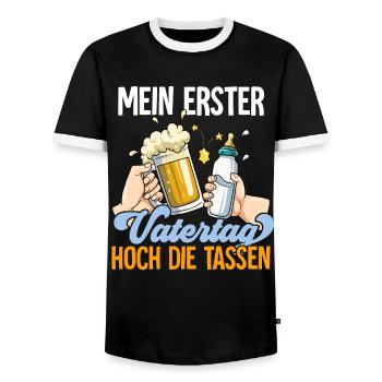 Erster Vatertag - Männer Kontrast-T-Shirt - Schwarz/Weiß - Vorne - AI Model Female 172 light (172cm) & AI Model Male 178 light (178cm)