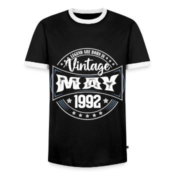 1992 May. Birthday gift May 1992. May - Men's Ringer Shirt - black/white - Front - AI Model Female 172 light (172cm) & AI Model Male 178 light (178cm)