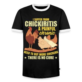 Funny Chicken Joke Chicken Farmer Gift - Men's Ringer Shirt - black/white - Front - AI Model Female 172 light (172cm) & AI Model Male 178 light (178cm)