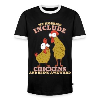Zu meinen Hobbys gehören Hühner - Männer Kontrast-T-Shirt - Schwarz/Weiß - Vorne - AI Model Female 172 light (172cm) & AI Model Male 178 light (178cm)