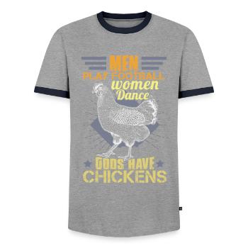 Costume de poulet Hommes - T-shirt contrasté Homme - gris/marine  - Devant - AI Model Female 172 light (172cm) & AI Model Male 178 light (178cm)