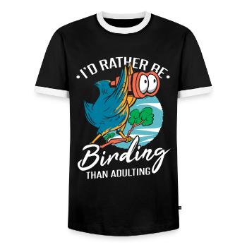Ich würde lieber Vögel beobachten - Männer Kontrast-T-Shirt - Schwarz/Weiß - Vorne - AI Model Female 172 light (172cm) & AI Model Male 178 light (178cm)