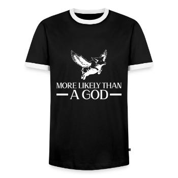 Fliegendes Schwein Gott - Atheist Atheismus - Männer Kontrast-T-Shirt - Schwarz/Weiß - Vorne - AI Model Female 172 light (172cm) & AI Model Male 178 light (178cm)