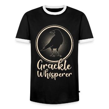 Blackbird Grackle Bird Design pour les ornithologues amateurs - T-shirt contrasté Homme - noir/blanc - Devant - AI Model Female 172 light (172cm) & AI Model Male 178 light (178cm)