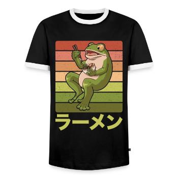 Une grenouille crapaud mange une soupe de ramen Design pour un - T-shirt contrasté Homme - noir/blanc - Devant - AI Model Female 172 light (172cm) & AI Model Male 178 light (178cm)