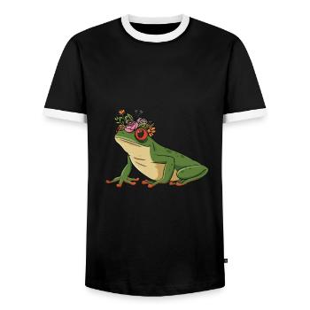 Grenouille aux yeux rouges avec des fleurs design pour un - T-shirt contrasté Homme - noir/blanc - Devant - AI Model Female 172 light (172cm) & AI Model Male 178 light (178cm)