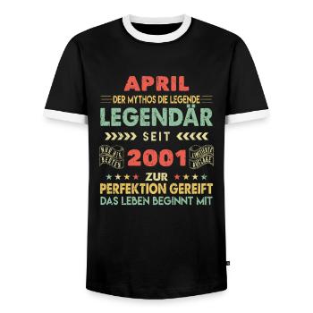22. Geburtstag April Jahrgang 2001 Vintage - Männer Kontrast-T-Shirt - Schwarz/Weiß - Vorne - AI Model Female 172 light (172cm) & AI Model Male 178 light (178cm)