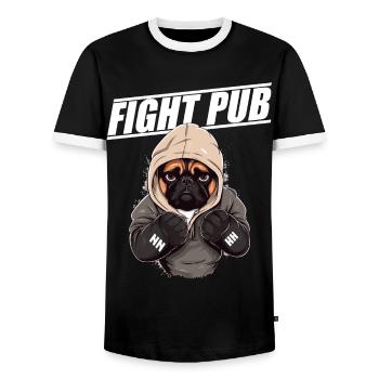 Fight Pub Mops mit Boxhandschuhen Boxer - Männer Kontrast-T-Shirt - Schwarz/Weiß - Vorne - AI Model Female 172 light (172cm) & AI Model Male 178 light (178cm)