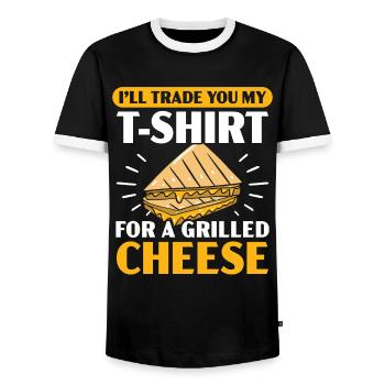 I exchange my T-shirt for a grilled cheese - Men's Ringer Shirt - black/white - Front - AI Model Female 172 light (172cm) & AI Model Male 178 light (178cm)