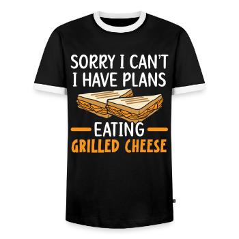 Sorry, I can't, I have plans, - Men's Ringer Shirt - black/white - Front - AI Model Female 172 light (172cm) & AI Model Male 178 light (178cm)