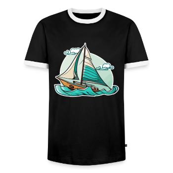 Boot Segelboot Segeln - Männer Kontrast-T-Shirt - Schwarz/Weiß - Vorne - AI Model Female 172 light (172cm) & AI Model Male 178 light (178cm)