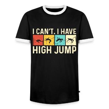 High Jump I Can't I Have High Retro Loves Jumping - Männer Kontrast-T-Shirt - Schwarz/Weiß - Vorne - AI Model Female 172 light (172cm) & AI Model Male 178 light (178cm)