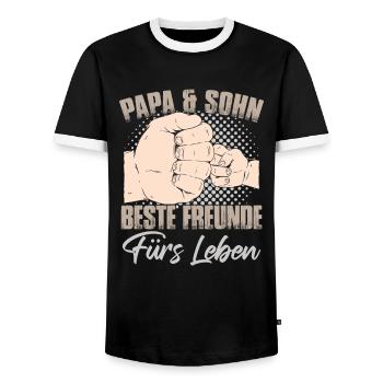 Papa & Sohn - Männer Kontrast-T-Shirt - Schwarz/Weiß - Vorne - AI Model Female 172 light (172cm) & AI Model Male 178 light (178cm)