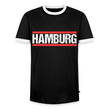 Hamburgerin Hamburger Hamburg - Männer Kontrast-T-Shirt - Schwarz/Weiß - Vorne - AI Model Female 172 light (172cm) & AI Model Male 178 light (178cm)