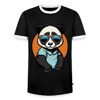 Cool Cartoon Panda with Sunglasses Kawaii - Men's Ringer Shirt - black/white - Front - AI Model Female 172 light (172cm) & AI Model Male 178 light (178cm)