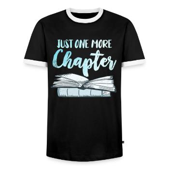 Just one more chapter of book lover and reading fan - Men's Ringer Shirt - black/white - Front - AI Model Female 172 light (172cm) & AI Model Male 178 light (178cm)