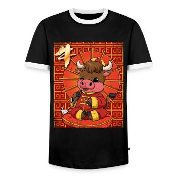 Year of the Ox Lunar New Year Chinese - Men's Ringer Shirt - black/white - Front - AI Model Female 172 light (172cm) & AI Model Male 178 light (178cm)