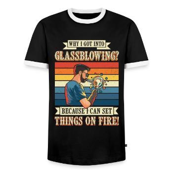 Handblown glass design for a glassblower - Men's Ringer Shirt - black/white - Front - AI Model Female 172 light (172cm) & AI Model Male 178 light (178cm)