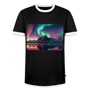 Aurora Borealis Polarlicht Nordlichter - Männer Kontrast-T-Shirt - Schwarz/Weiß - Vorne - AI Model Female 172 light (172cm) & AI Model Male 178 light (178cm)