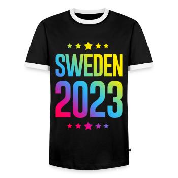 Suède 2023 - T-shirt contrasté Homme - noir/blanc - Devant - AI Model Female 172 light (172cm) & AI Model Male 178 light (178cm)
