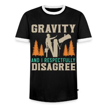 Schwerkraft und ich respektvoll widersprechen Arbo - Männer Kontrast-T-Shirt - Schwarz/Weiß - Vorne - AI Model Female 172 light (172cm) & AI Model Male 178 light (178cm)