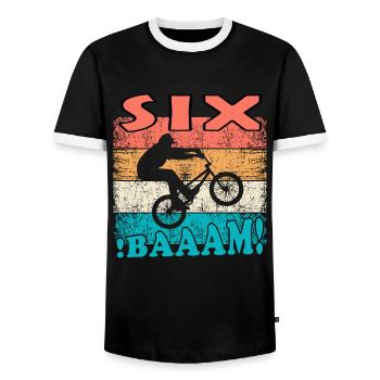 6 Birthday Bmx Bike 6 Years Children's Bike - Men's Ringer Shirt - black/white - Front - AI Model Female 172 light (172cm) & AI Model Male 178 light (178cm)