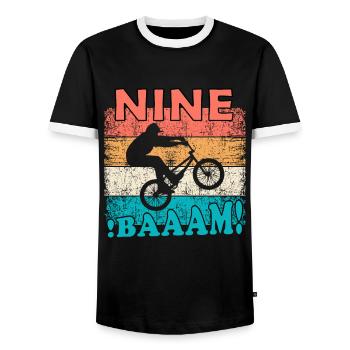 Children 9th birthday BMX 9 years children's birthday - Men's Ringer Shirt - black/white - Front - AI Model Female 172 light (172cm) & AI Model Male 178 light (178cm)