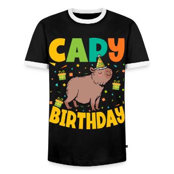 Capy Birthday - Men's Ringer Shirt - black/white - Front - AI Model Female 172 light (172cm) & AI Model Male 178 light (178cm)