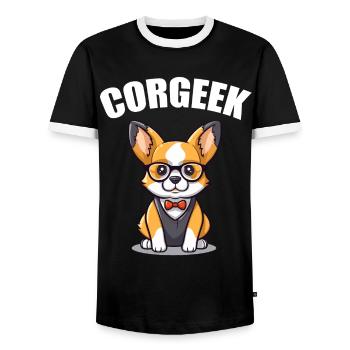 Corgi with glasses Geeks Nerds Corgis dog Corgeek - Men's Ringer Shirt - black/white - Front - AI Model Female 172 light (172cm) & AI Model Male 178 light (178cm)