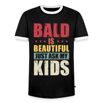 Bald Is Beautiful Just Ask My Kids - Men's Ringer Shirt - black/white - Front - AI Model Female 172 light (172cm) & AI Model Male 178 light (178cm)