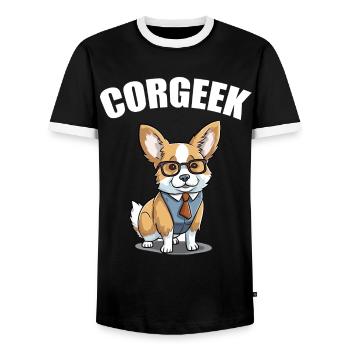 Corgi with glasses Geeks Nerds Corgis dog Corgeek - Men's Ringer Shirt - black/white - Front - AI Model Female 172 light (172cm) & AI Model Male 178 light (178cm)